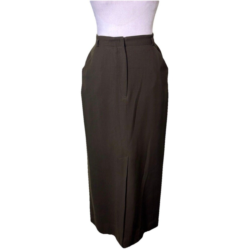 Women’s Dark Green Wool Maxi Skirt Office Career Workwear Classic Tailored Sz‎ 8